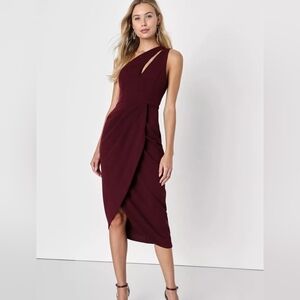 Lulus Enchanting Essence Burgundy One-Shoulder Cutout Tulip Mini Dress